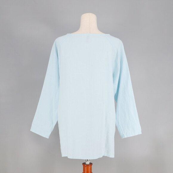 CAMILLE & CO. 100% Linen Relaxed Fit Tunic Top Button Detail Light Blue Size S - Picture 4 of 7